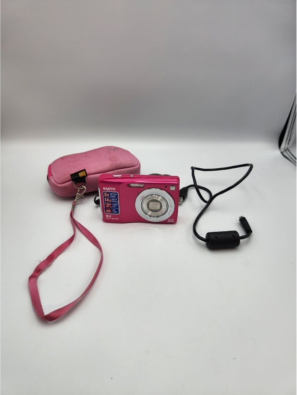 Sanyo VPC-S1415 Pink 14MP 5x Optical Zoom HD 720p Digital Camera w/Case/USB - Q4